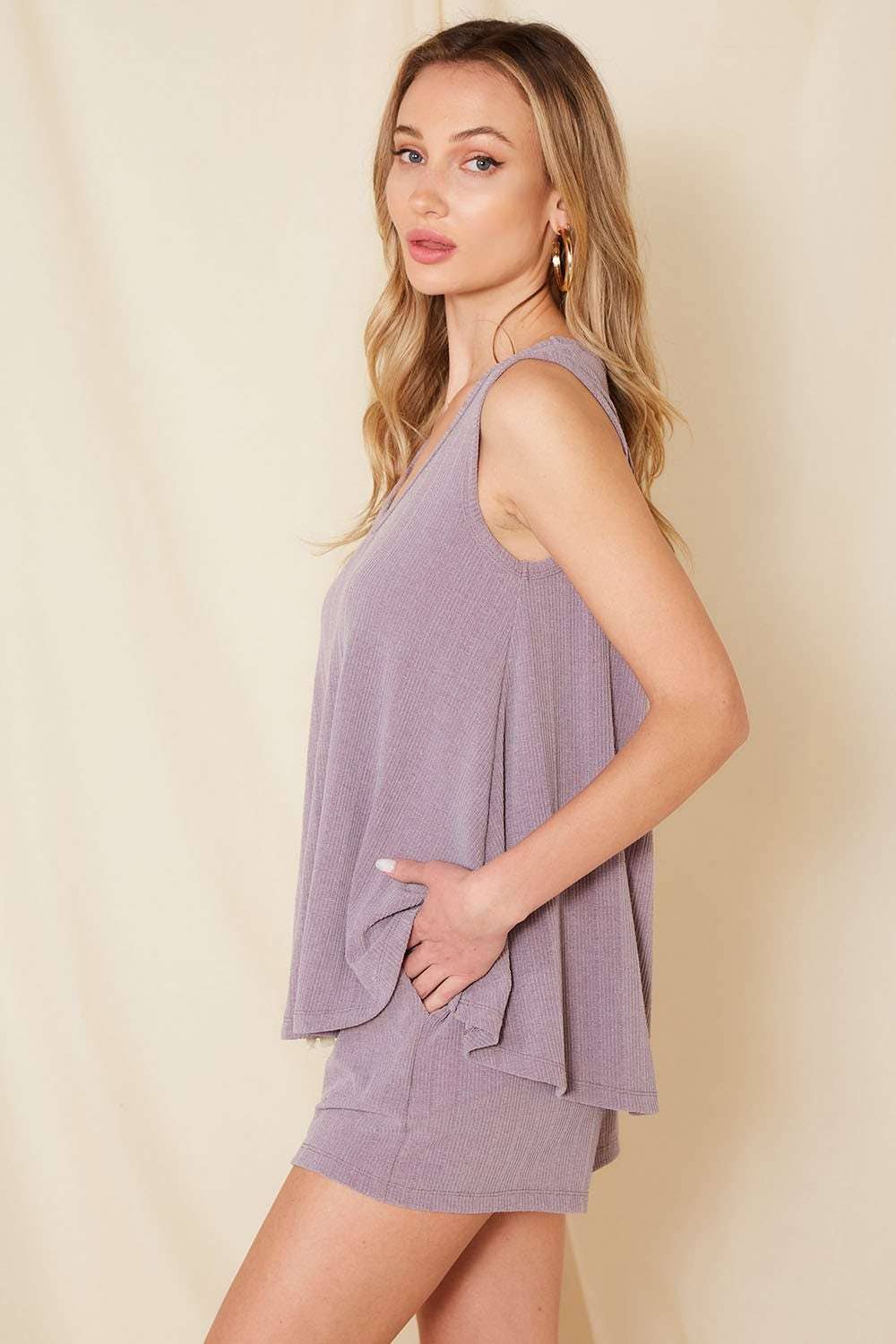 SET9603-SOLID RIBBED SET WITH ELASTIC WAISTBAND