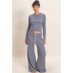 Striped Waffle Long Sleeve Top & Pants Set