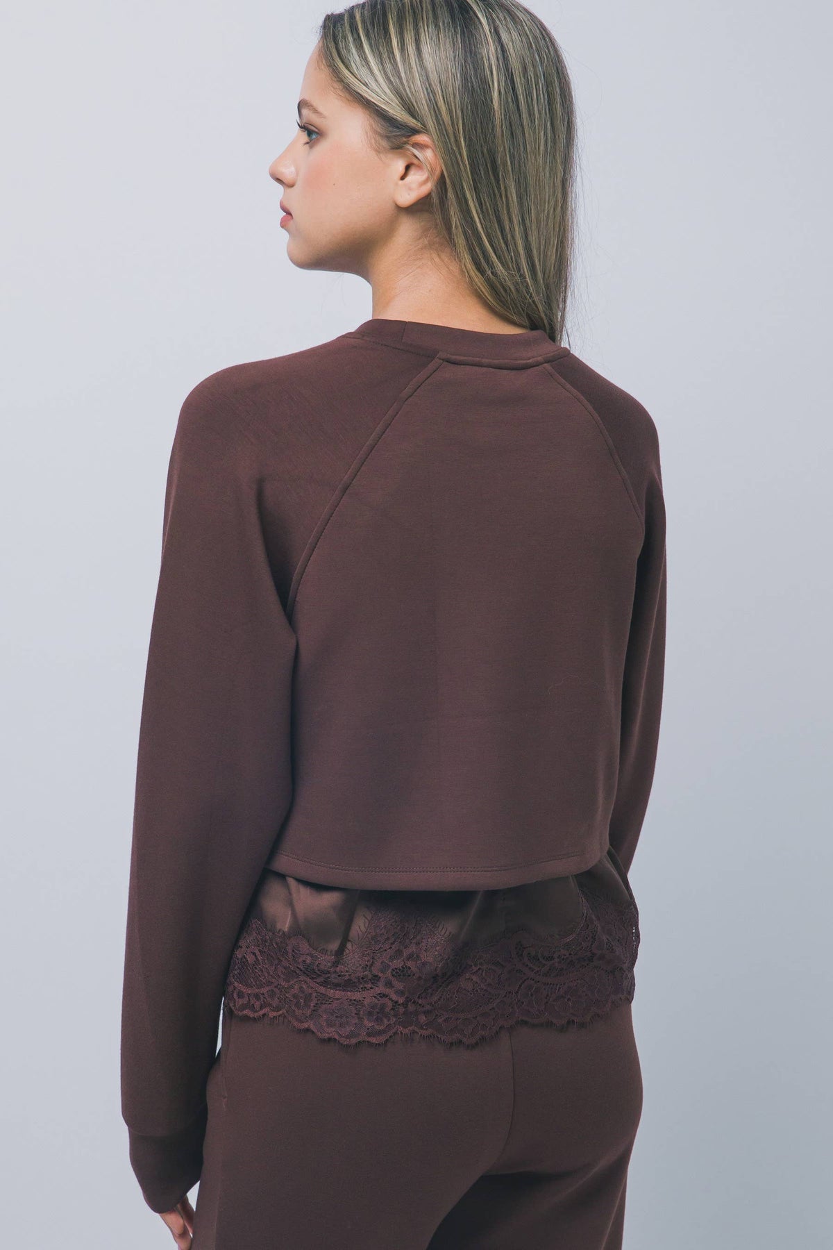 Lace-trimmed Layered Cropped Sweatshirt