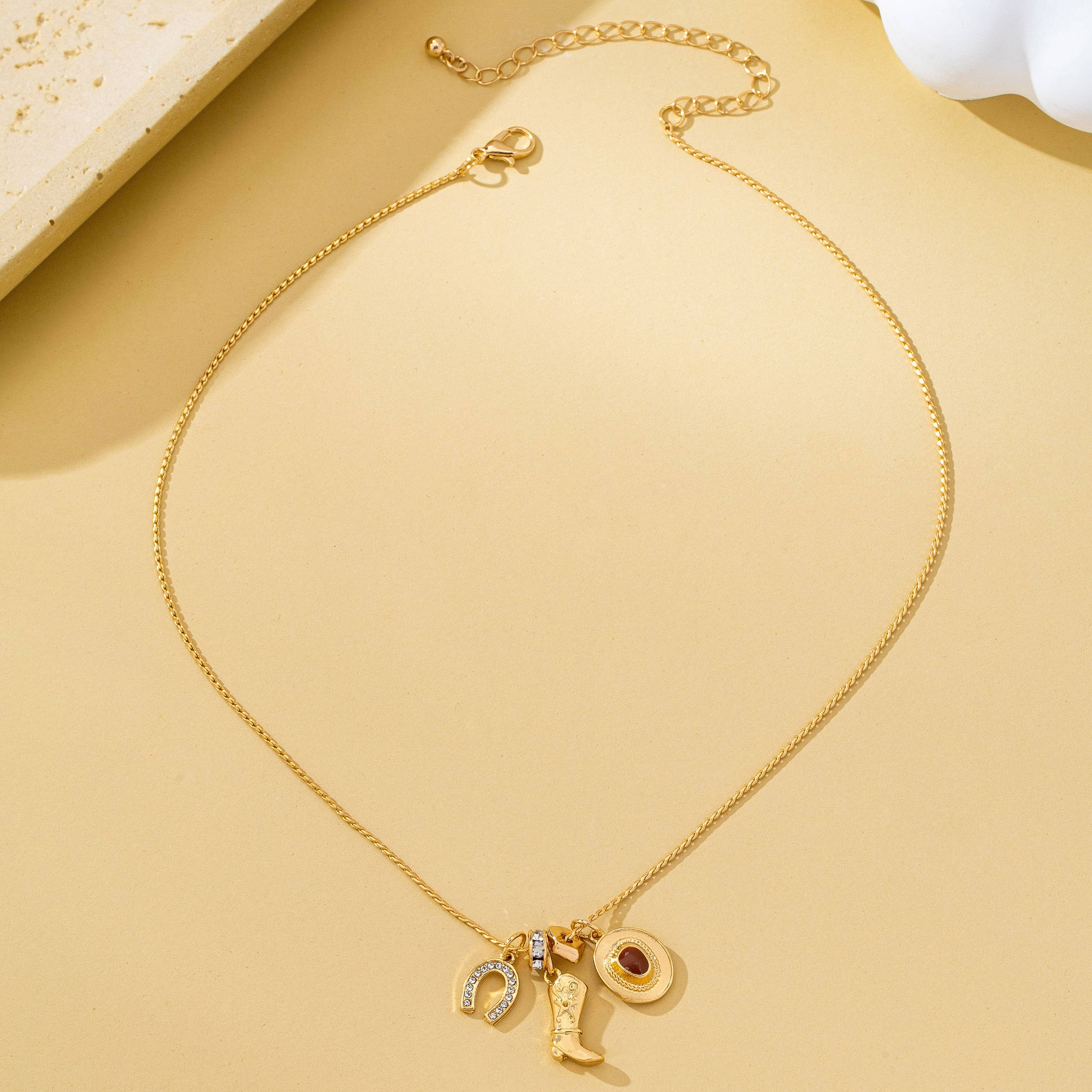 Western Hat Boot Horseshoe Rhinestone Charm Necklace|80N9312