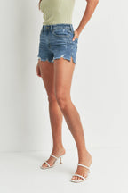 High Rise Hem Slit Detailed Short - MEDIUM DENIM - JH310