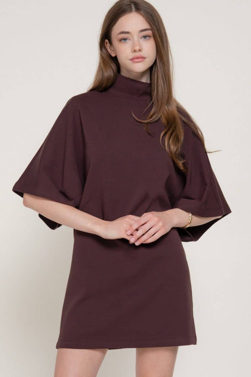 Batwing Short Slv High Neck Mini Dress