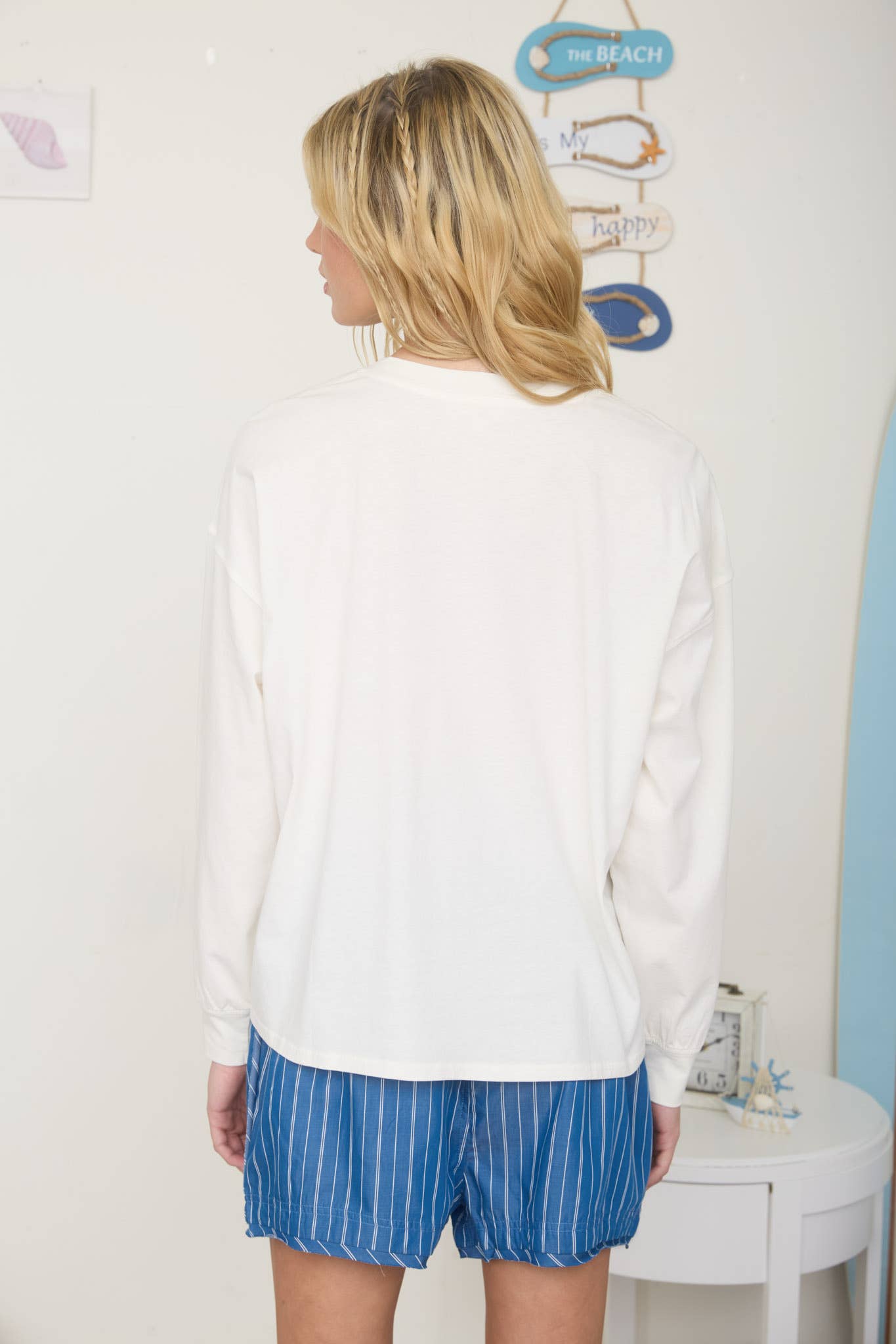 BEACH COWGIRL LONG SLEEVE KNIT TOP: LIGHT PINK