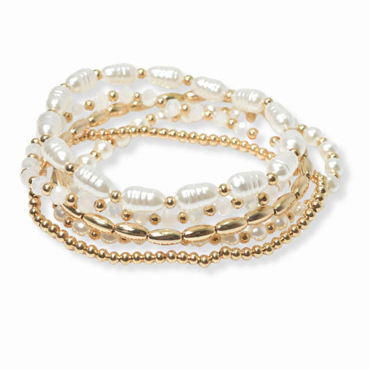 Freshwater Pearl Multi Layered Beaded Stretch Bracelet
