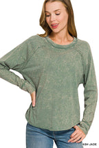 Washed Scoop Neck Long Sleeve Top Zenana