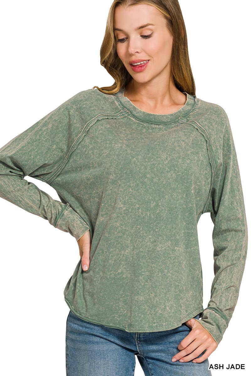 Washed Scoop Neck Long Sleeve Top Zenana