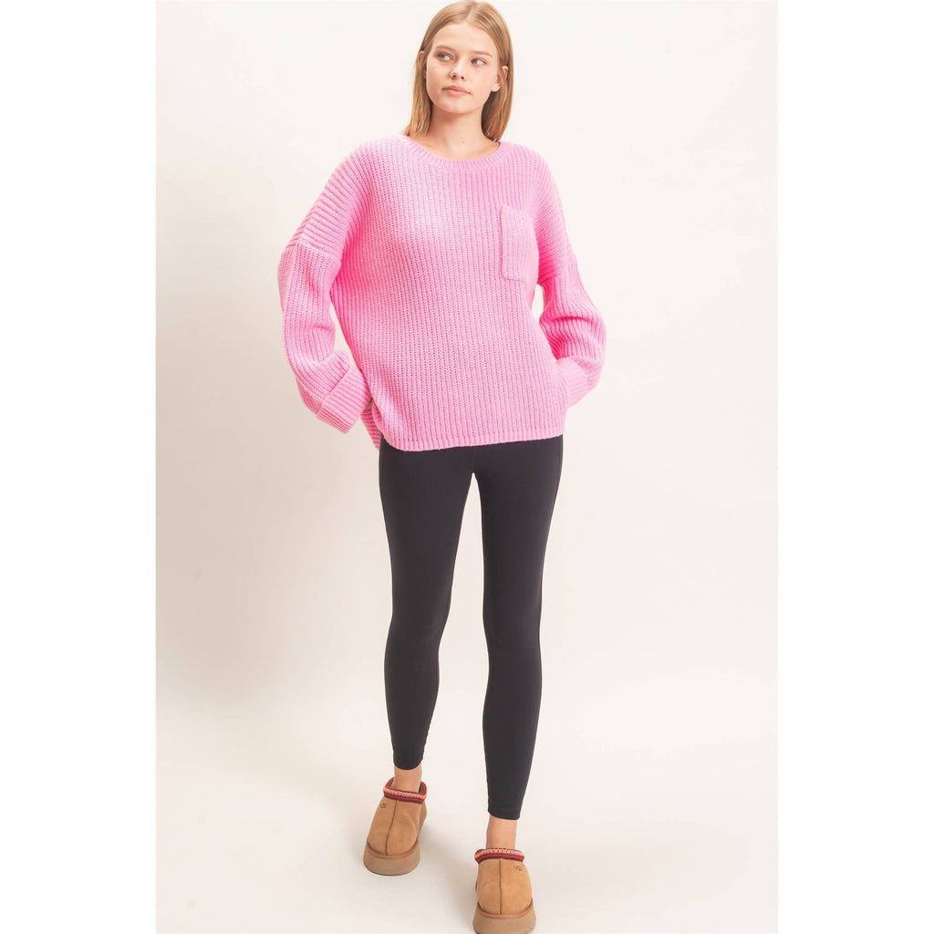 Ribbed Knit Patch Pocket Sweater