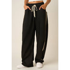 LACE TRIM BARREL LEG DRAWSTRING PANTS
