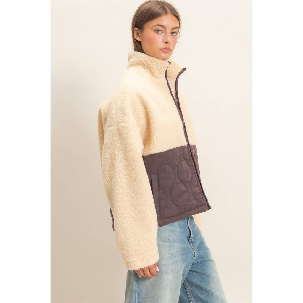 Quilted Sherpa Zip Up Jacket