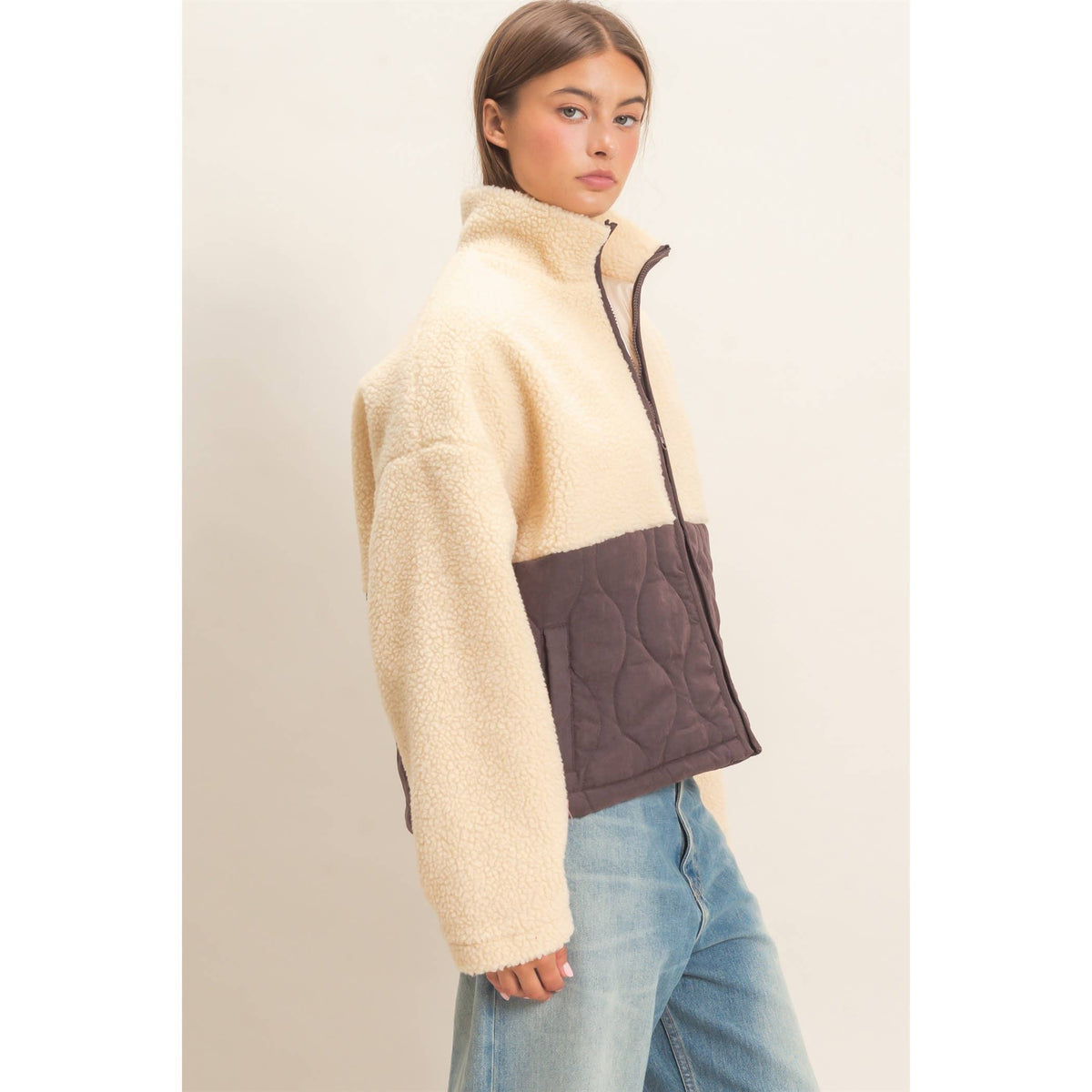 Quilted Sherpa Zip Up Jacket