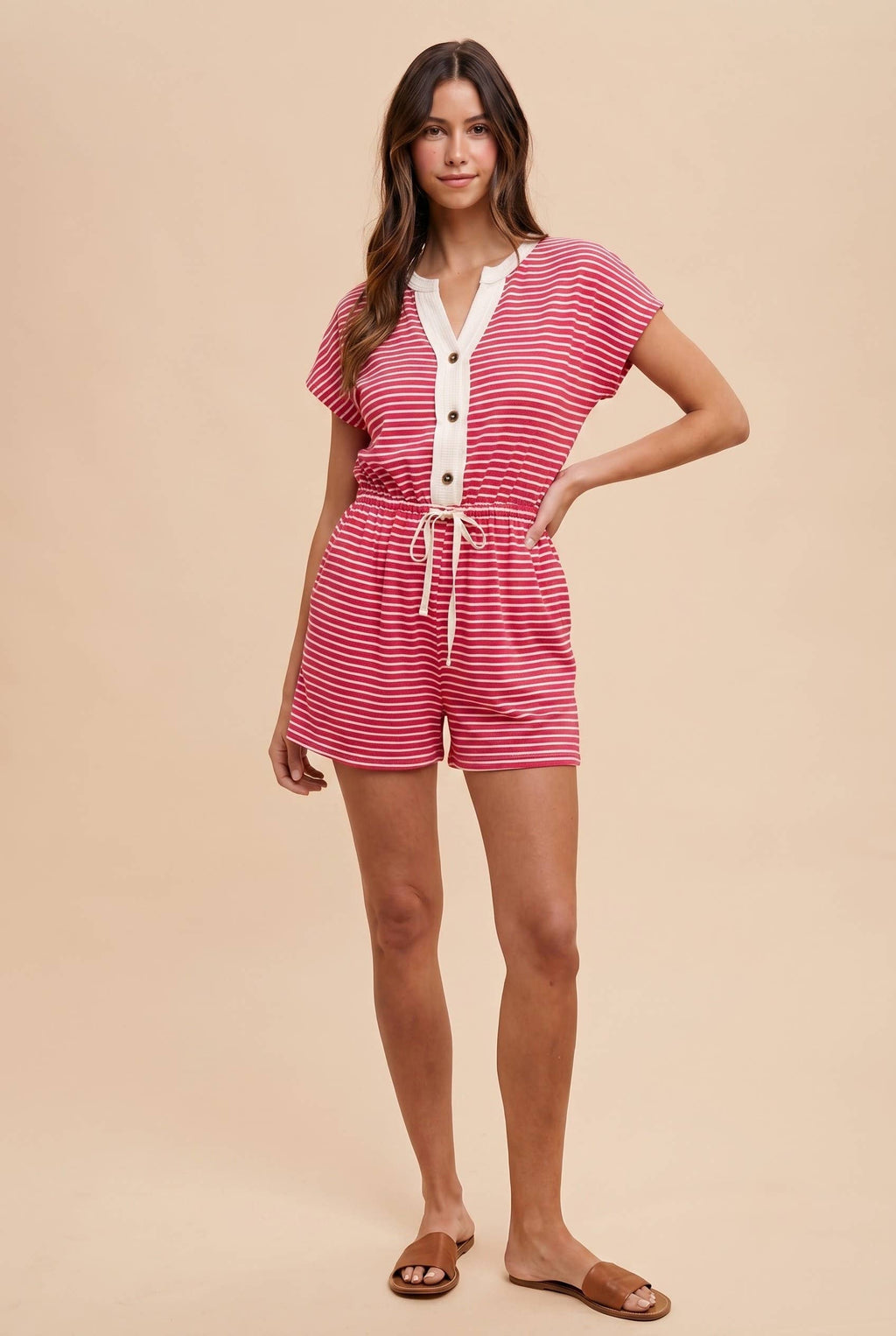 Striped Terry Button Down Romper