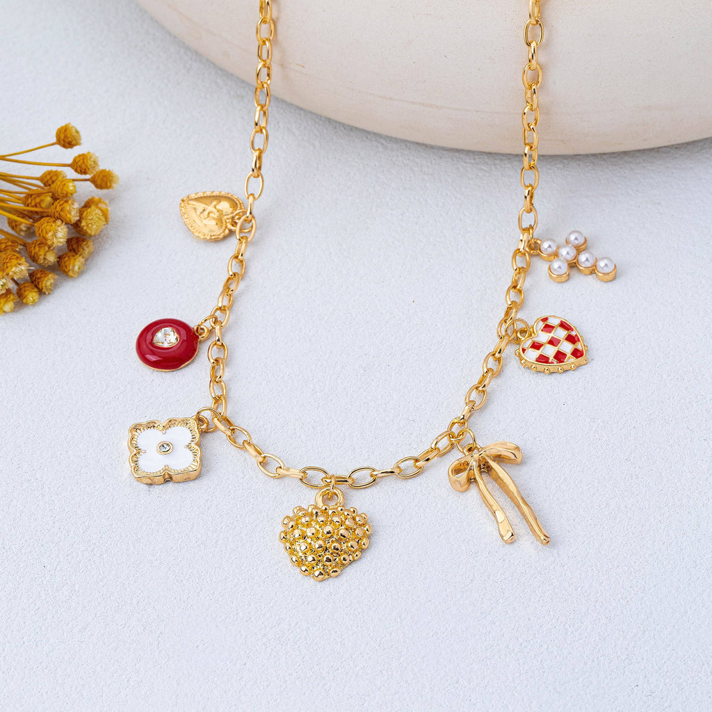 Heart Bow Cross Checker heart Charm Necklace | 80N93301
