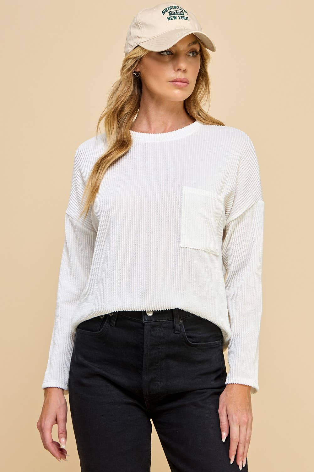 Solid Ribbed Top With Pockets