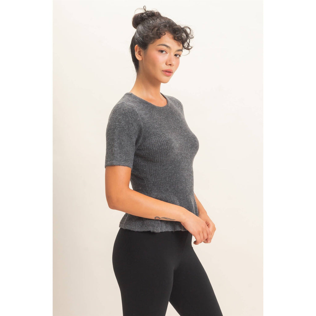 Ribbed Peplum Knit Top