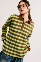 Multicolor Stripe Oversized Long Sleeve Polo Shirt
