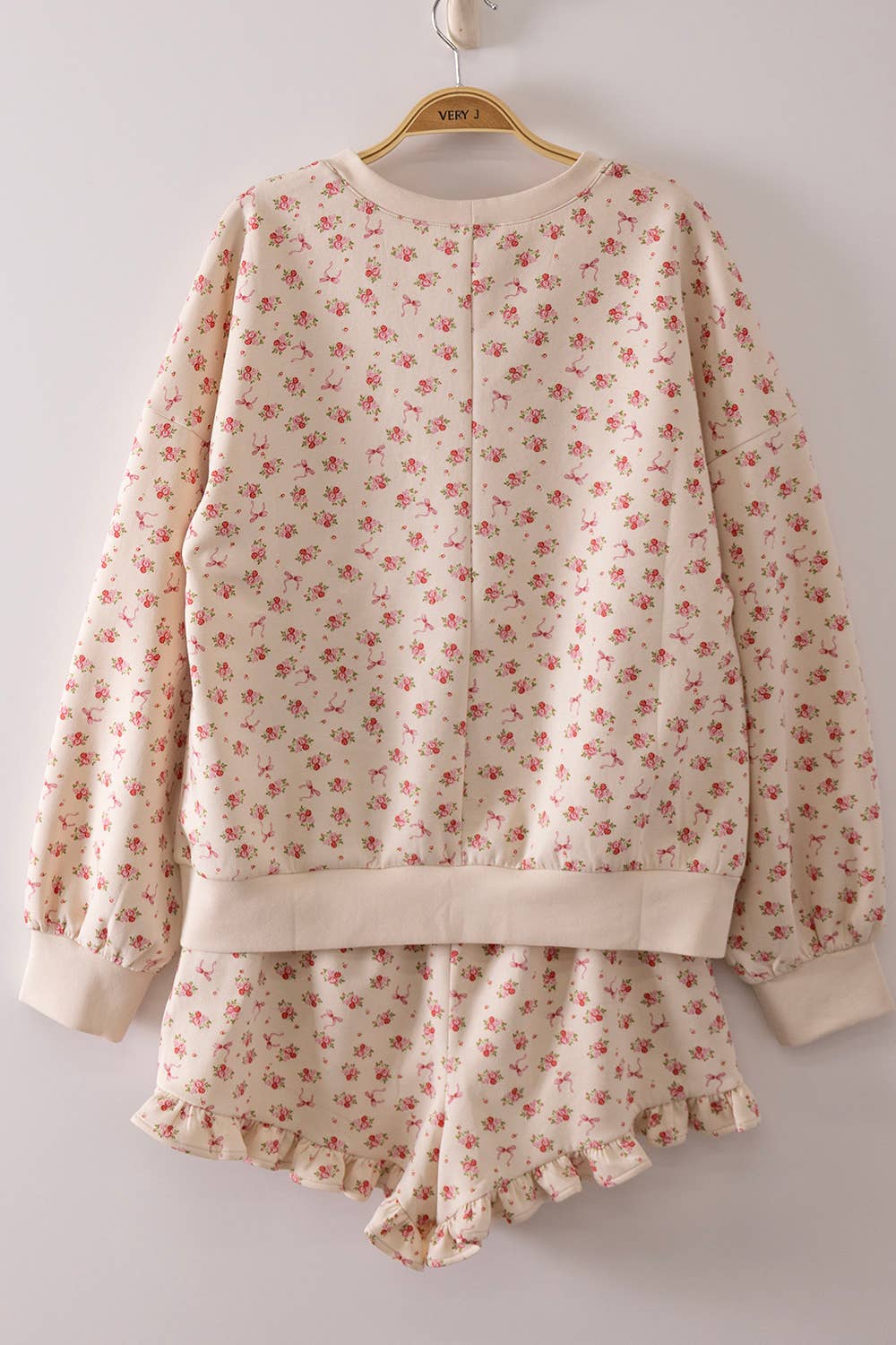 NT12635SET-Floral Printed Knit Comfy Top & Shorts Set