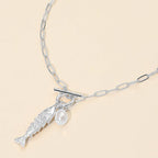 Fish Pearl Toggle Charm Pendant Necklace