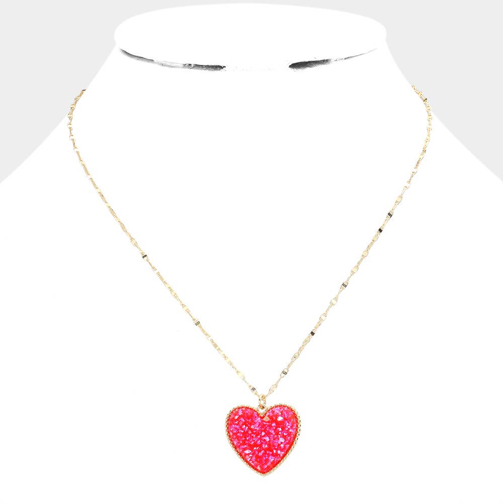 Druzy Heart Pendant Necklace