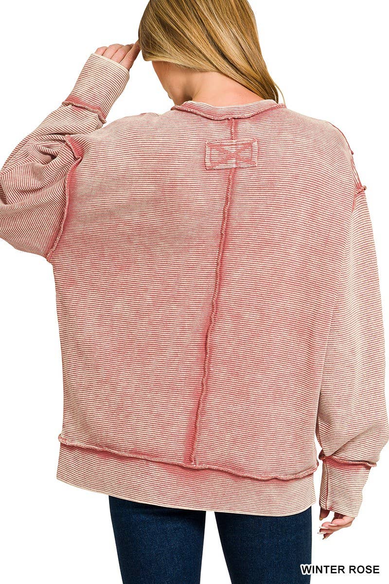 Acid Washed Double Ribbed Exposed-seam Pullover