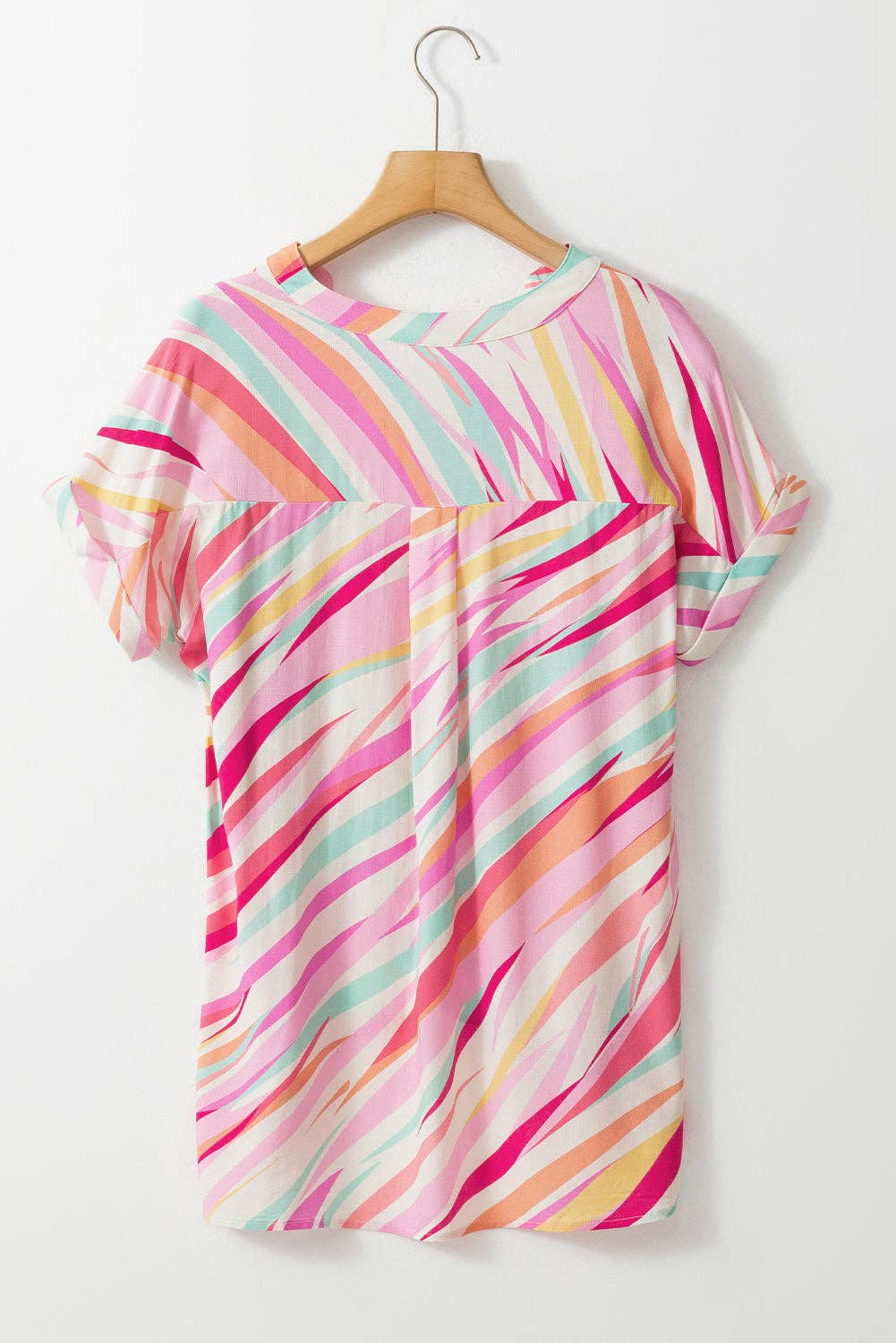 PRETTY BASH Abstract High Low Short Sleeve Blouse