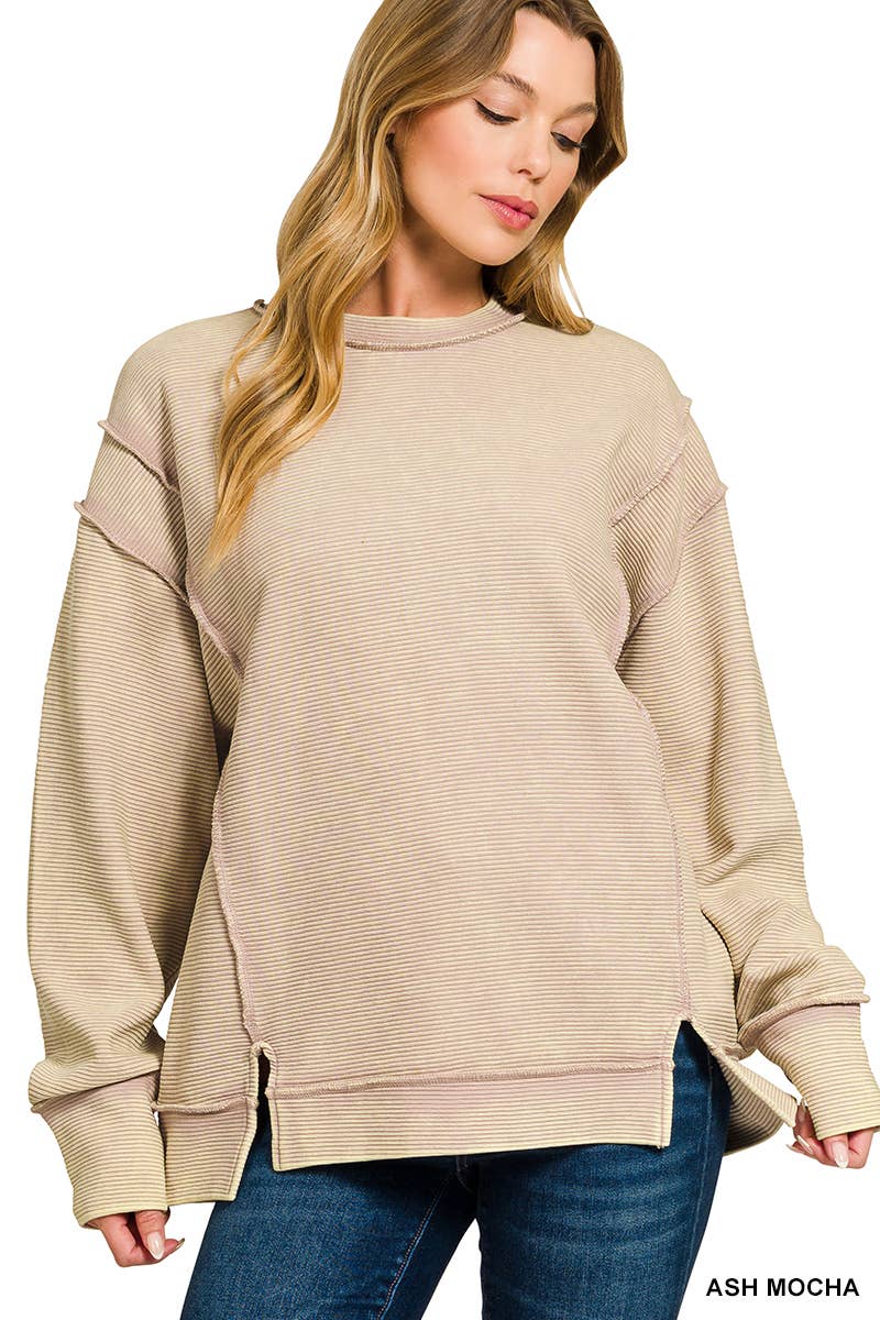 Acid Washed Double Ribbed Exposed-seam Pullover