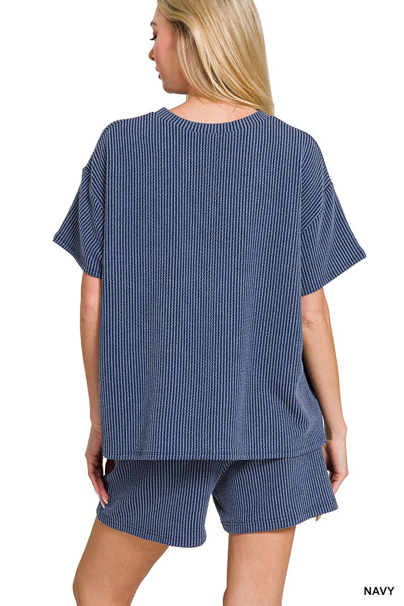 Corded Rib Short Sleeve Tee And Short Pants Set