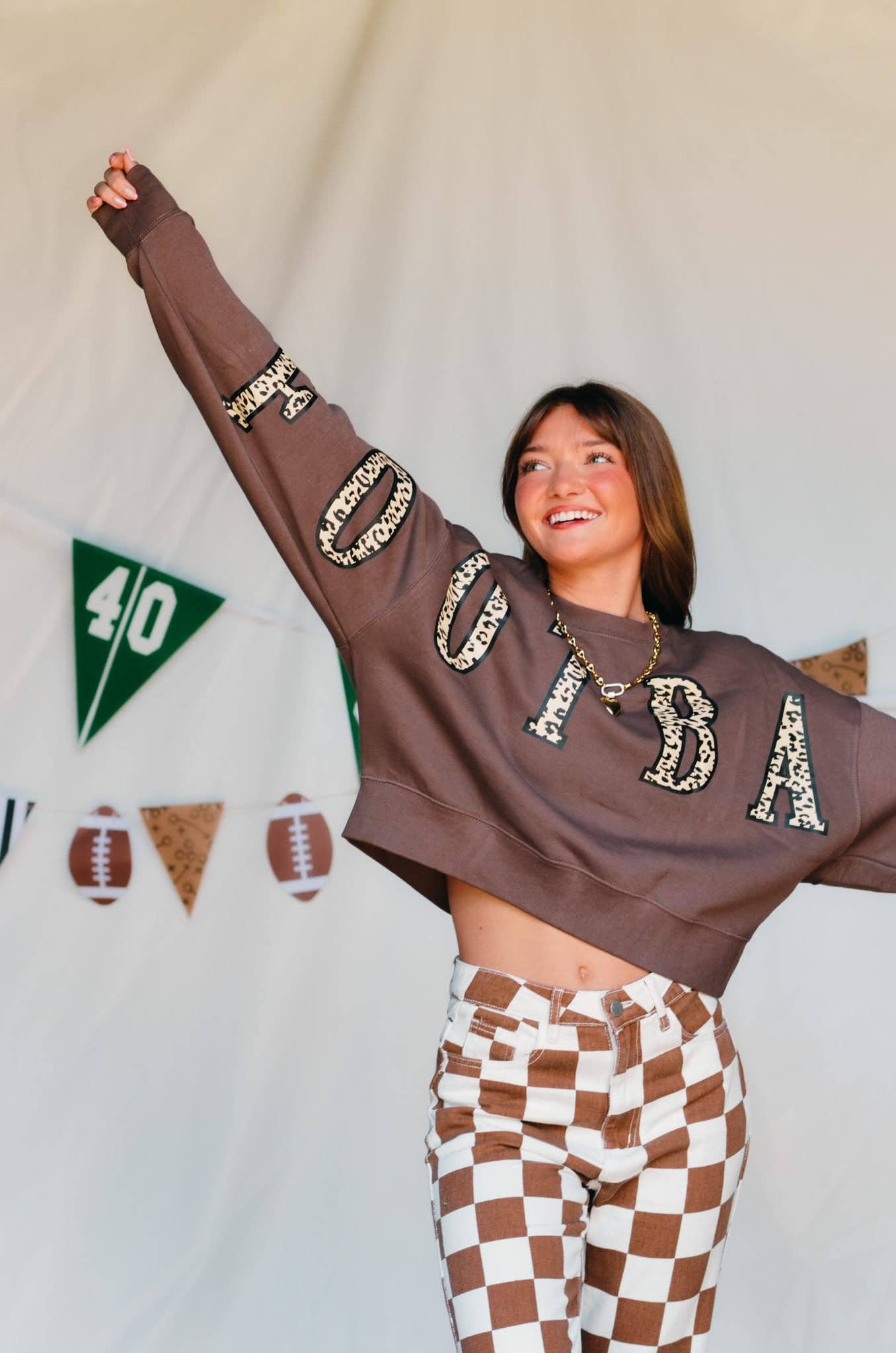 Football Leopard Mocha Crop Sweatshirt