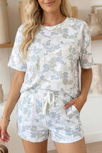 66 Camo Print Short Sleeve Top and Shorts Lounge Set (S-XL)