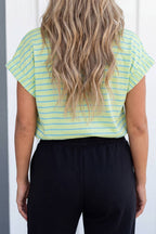 LAS Striped Elastic Cuffed Short Sleeve Casual Top (S-XL)