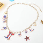 American USA Flag Western Boot Cactus Map Heart Star Charm Station Necklace