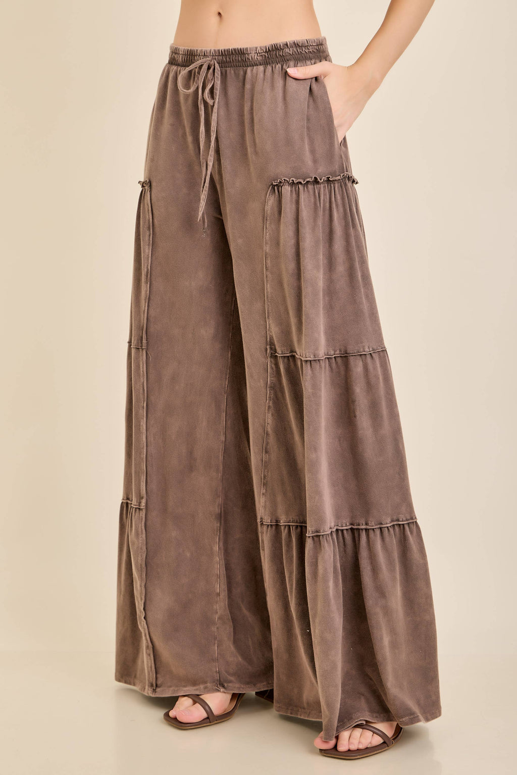 Mineral Washed Tiered Wide Leg Pants HP5033P1
