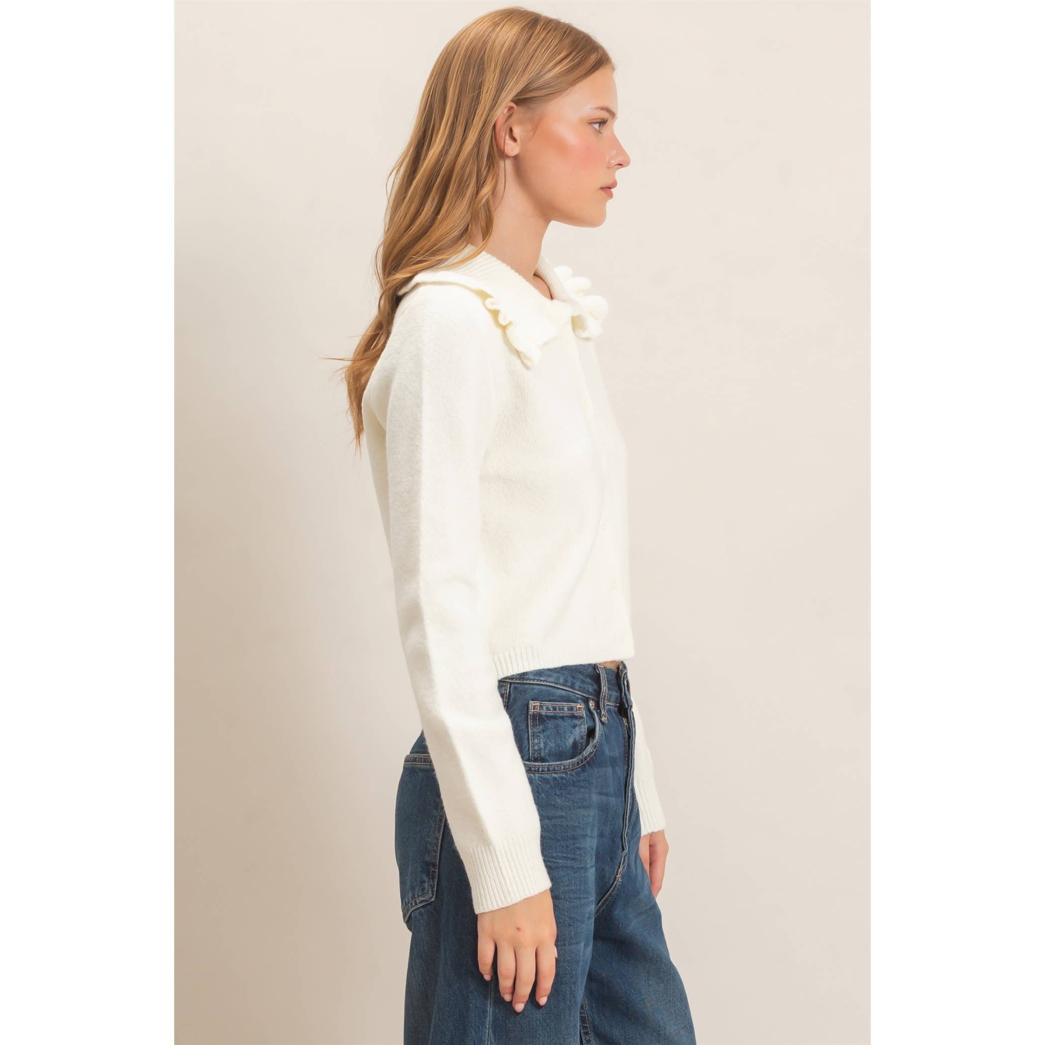Ruffled Collar Knit Cardigan