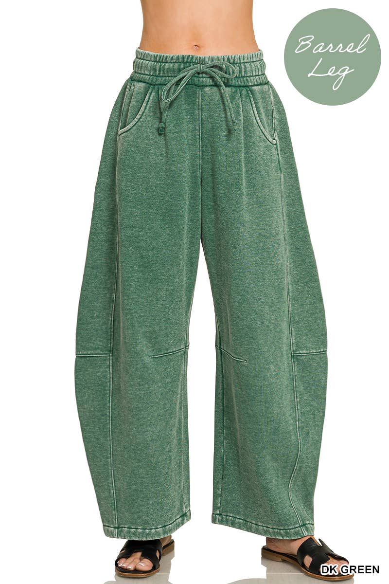Barrel Leg Washed Sweatpants w/ Pockets