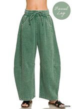 Barrel Leg Washed Sweatpants w/ Pockets