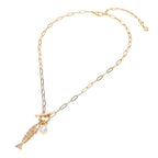 Fish Pearl Toggle Charm Pendant Necklace