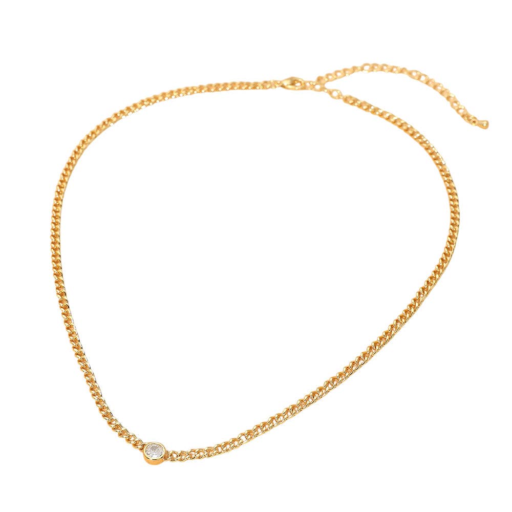 18K Gold Dipped Round CZ Solitaire Accent Chain Necklace
