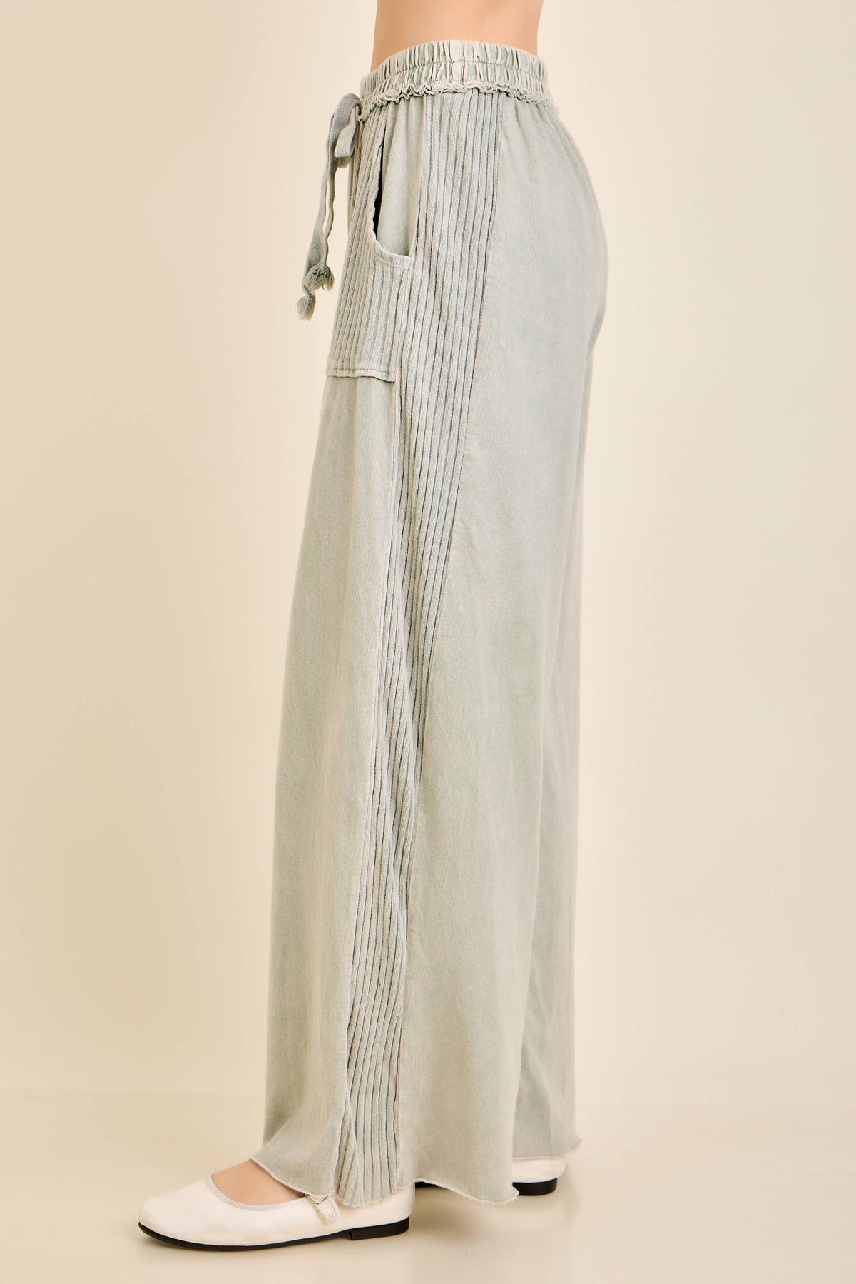 Mineral Wash Side Knit detail wide leg pants HE5878P