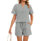 V Neck Tee & Drawstring Shorts 2 Piece Lounge Set