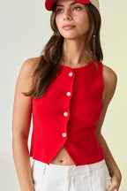 Berry Sleeveless Button Up Top