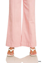 High Rise Wide Leg Pintuck Color Denim Pants