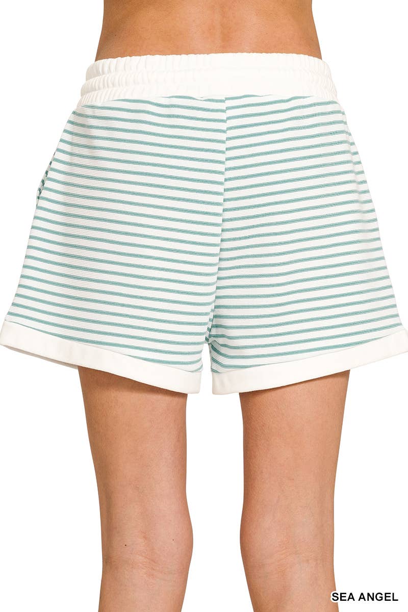 ...Stripe Contrast Trim Top & Shorts Set
