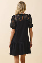CD06531-Floral Eyelet Lace Detail Babydoll Mini Dress