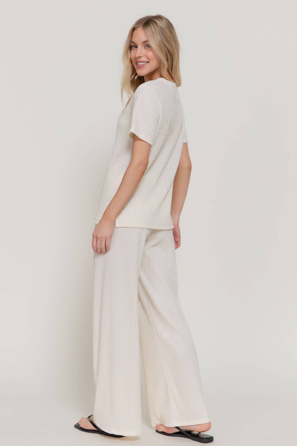 Short Sleeve Top & Wide Knit Pants Set