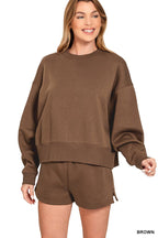 Fleece Round Neck Pullover And Shorts Set