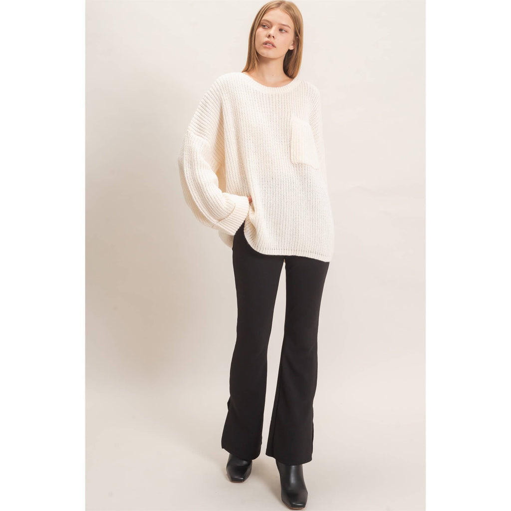 Ribbed Knit Patch Pocket Sweater