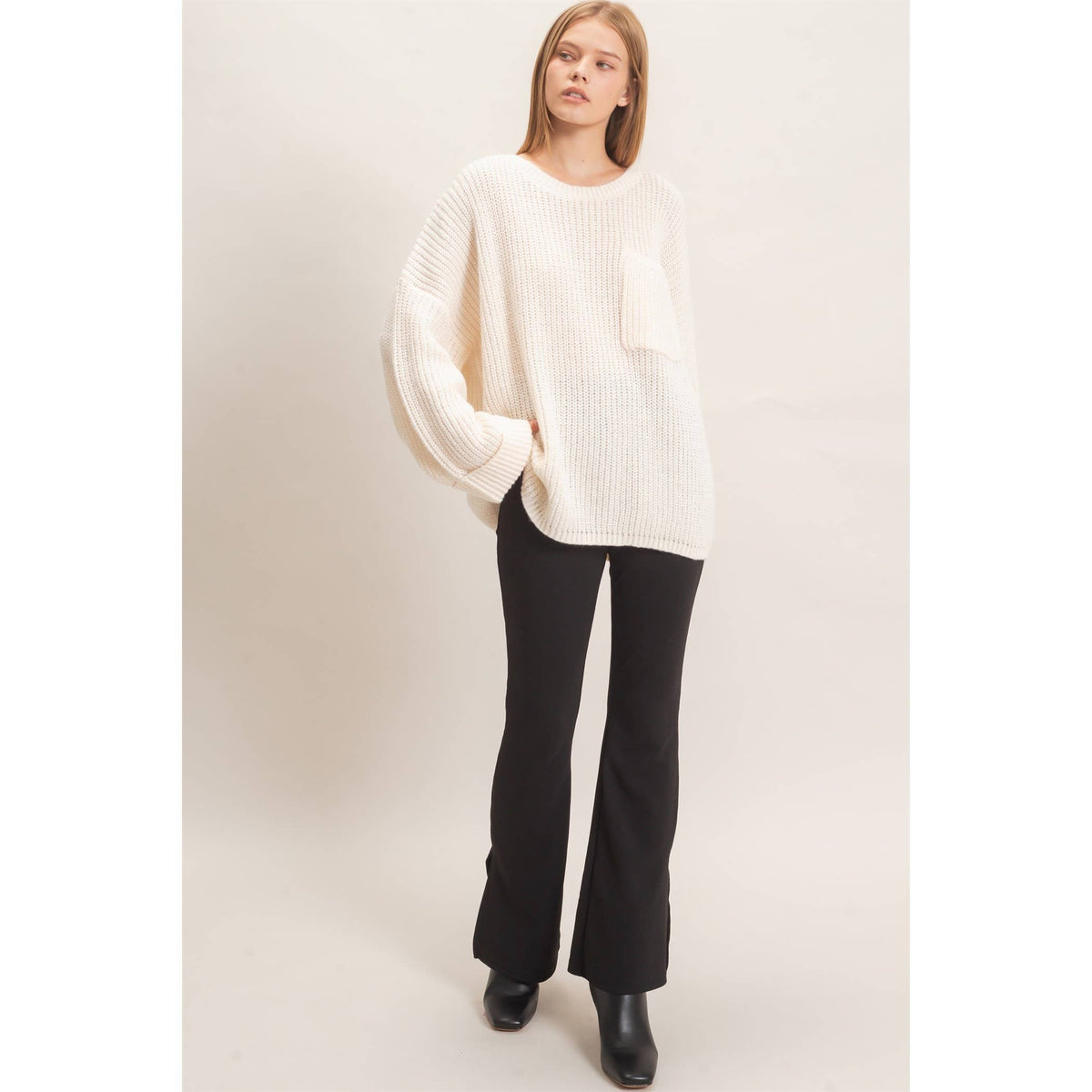 Ribbed Knit Patch Pocket Sweater