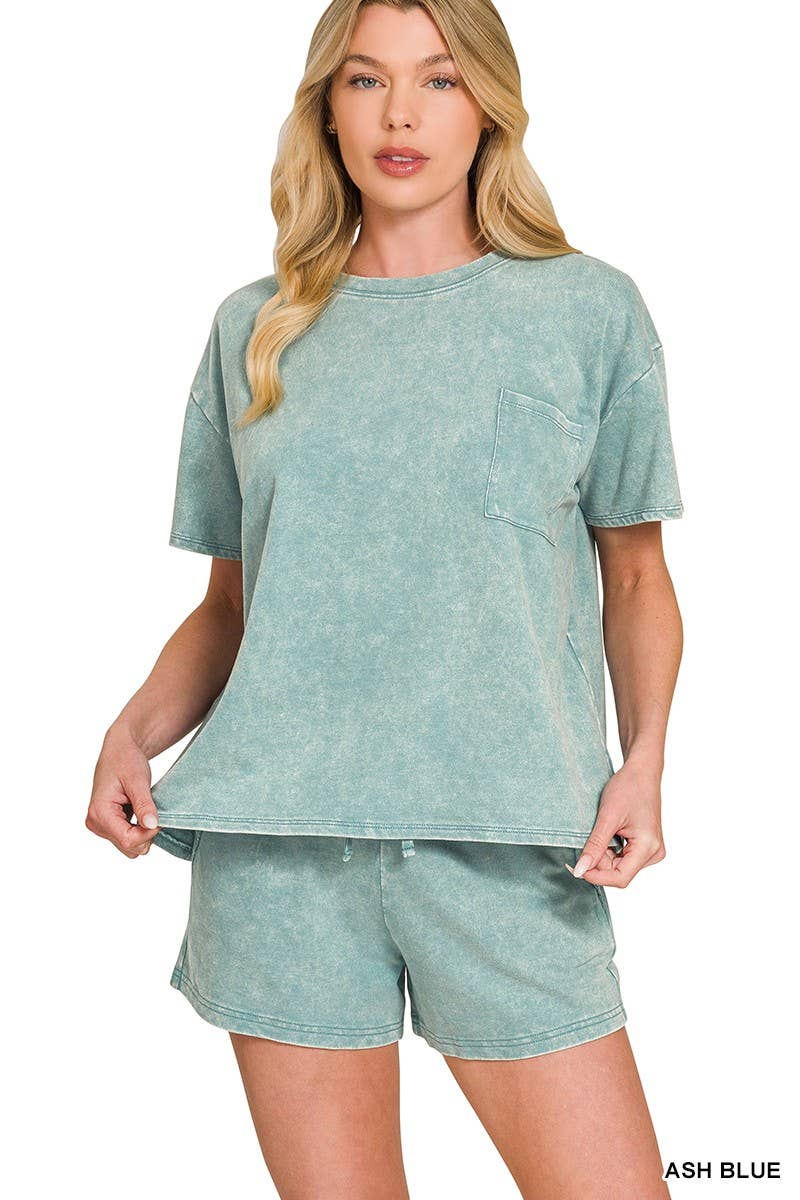 French Terry Acid Washed Relaxed Top N Short Set