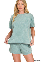 French Terry Acid Washed Relaxed Top N Short Set