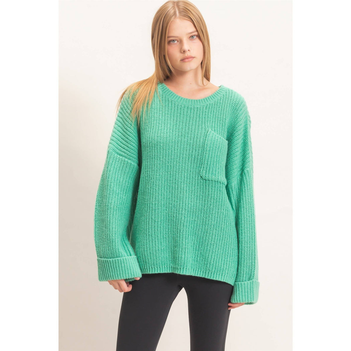Ribbed Knit Patch Pocket Sweater