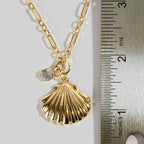 Chain Link Seashell And Crystal Pendant Necklace